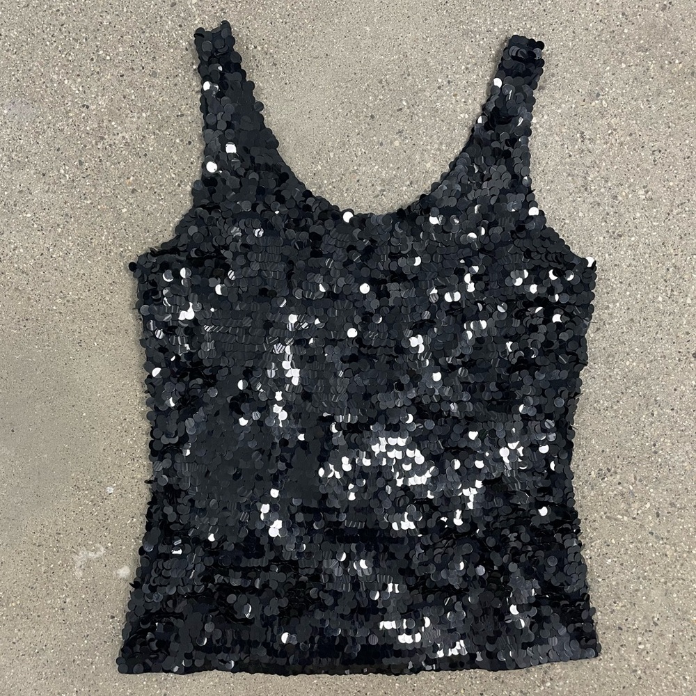 Vintage Ports 1961 black shimmy sequin tank sweater size Large